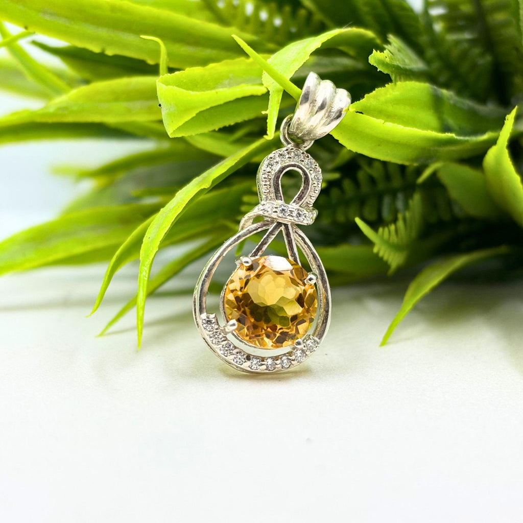 Citrine Halo Pendant - Sterling Silver, November Birthstone Jewelry