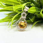 Citrine Halo Pendant - Sterling Silver, November Birthstone Jewelry