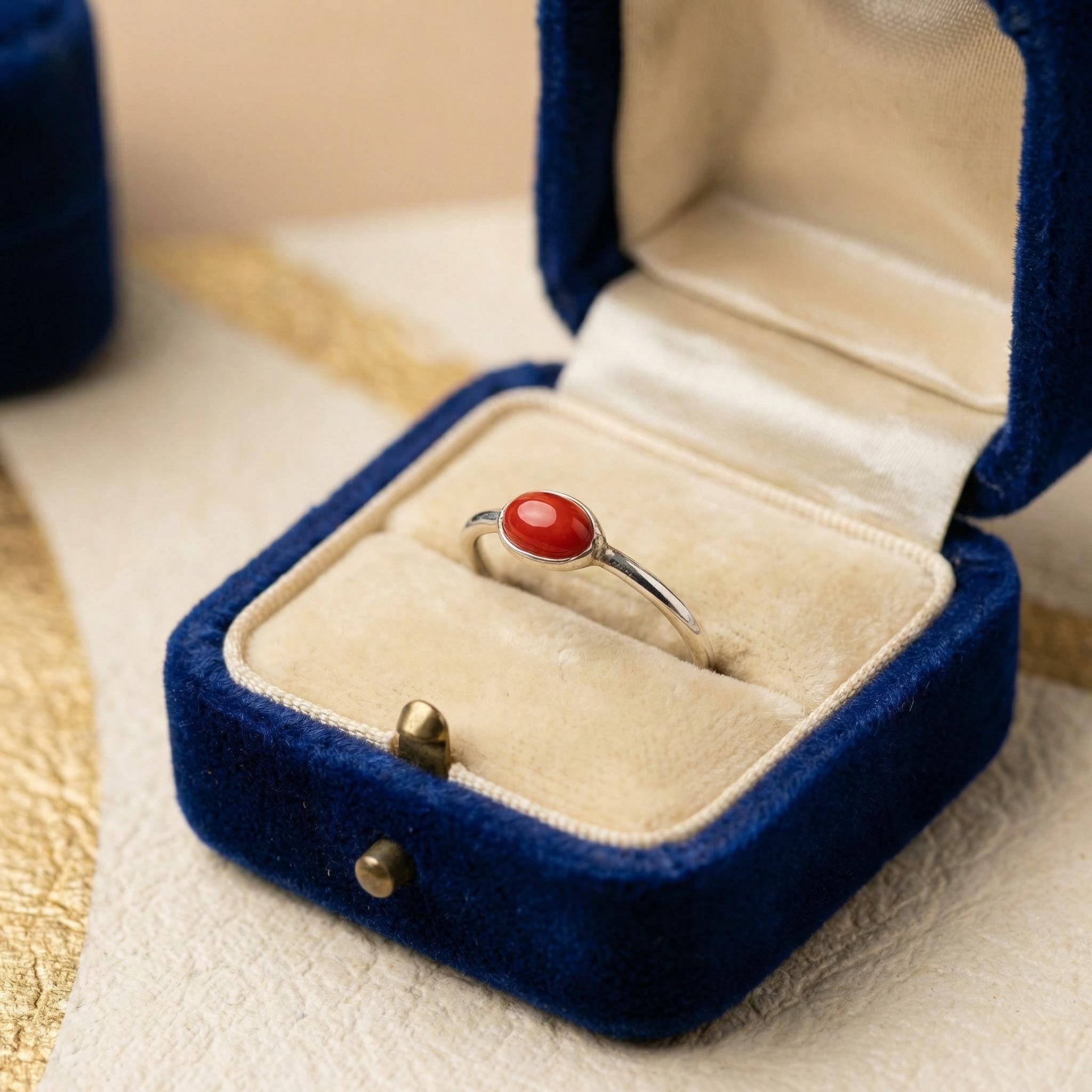 Natural Coral Oval Ring | 925 Sterling Silver | Boho Gemstone Band | Handmade Ring Jaipur