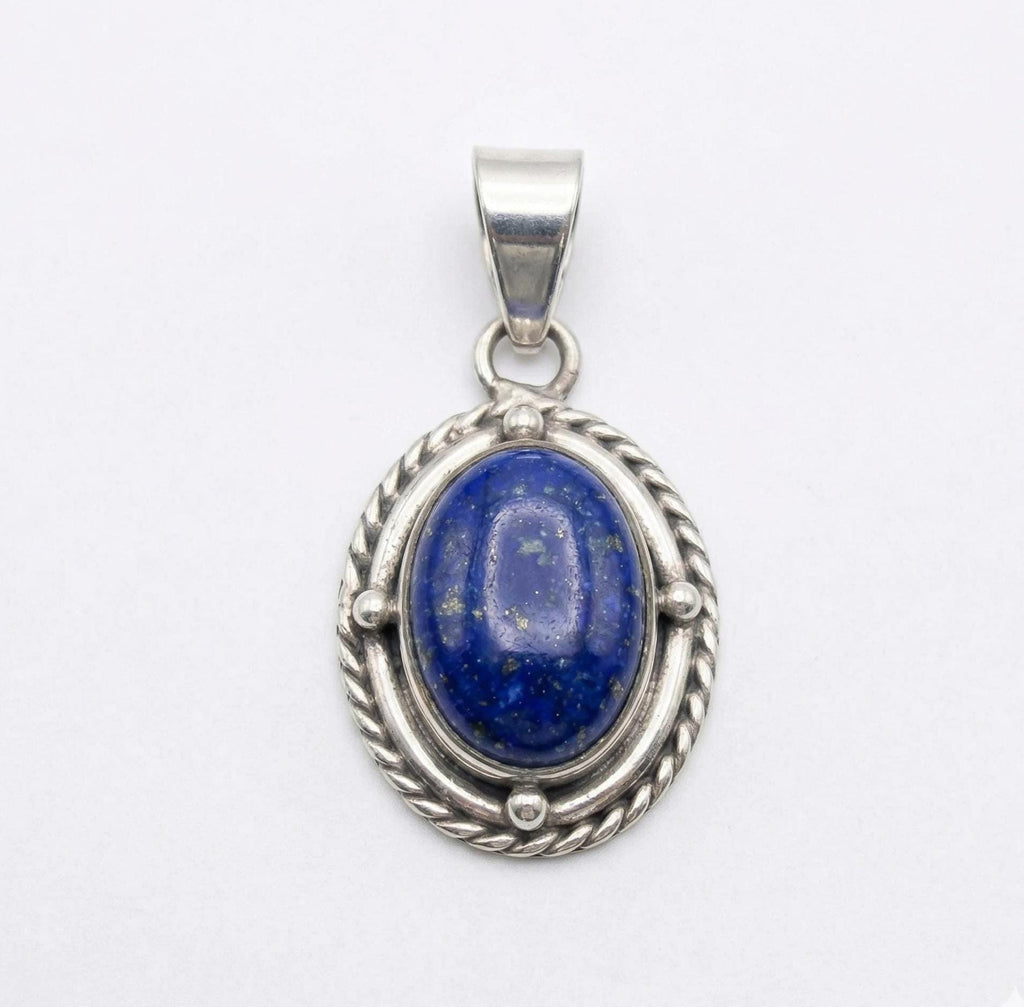 Oval Lapis Lazuli Sterling Silver Pendant – Deep Blue Boho Spiritual Charm