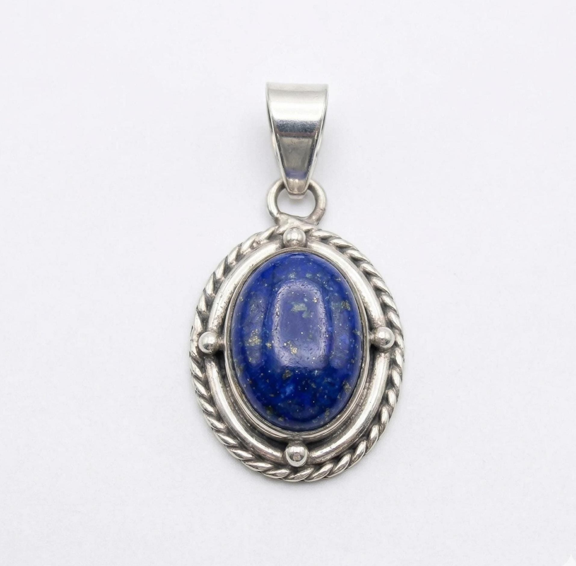 Oval Lapis Lazuli Sterling Silver Pendant – Deep Blue Boho Spiritual Charm