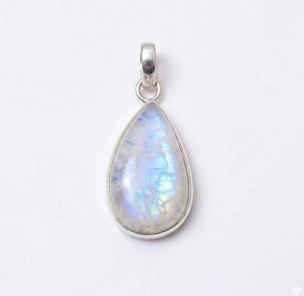 Teardrop Moonstone Pendant – 925 Sterling Silver Boho Gemstone Necklace
