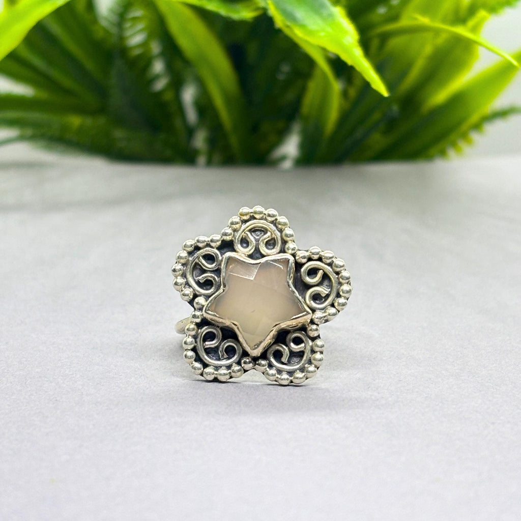 Rose Quartz Star Ring: 925 Sterling Silver Celestial Jewelry