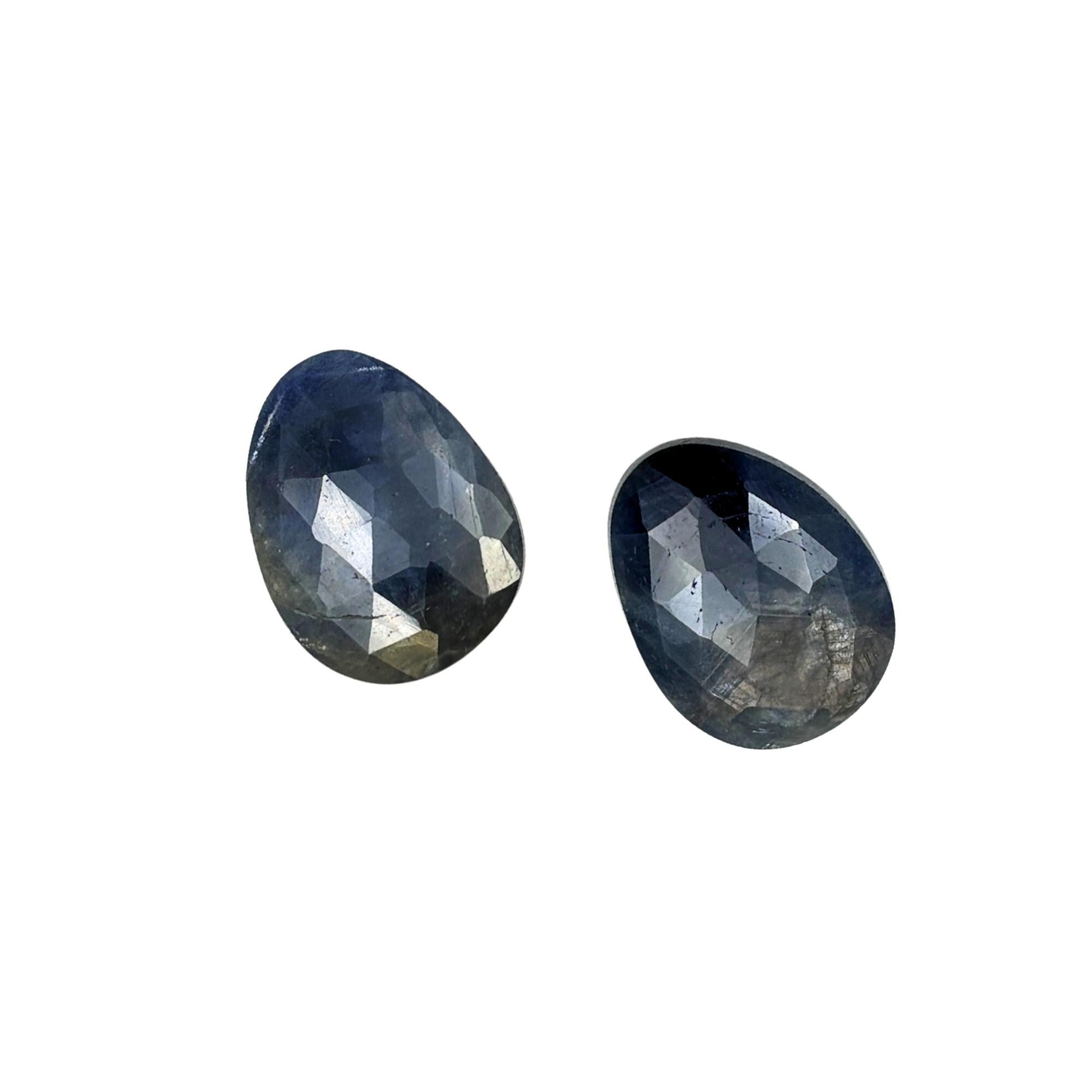 Rose Cut Sapphire Slices: Natural Untreated Gemstone Pair, Flat Back