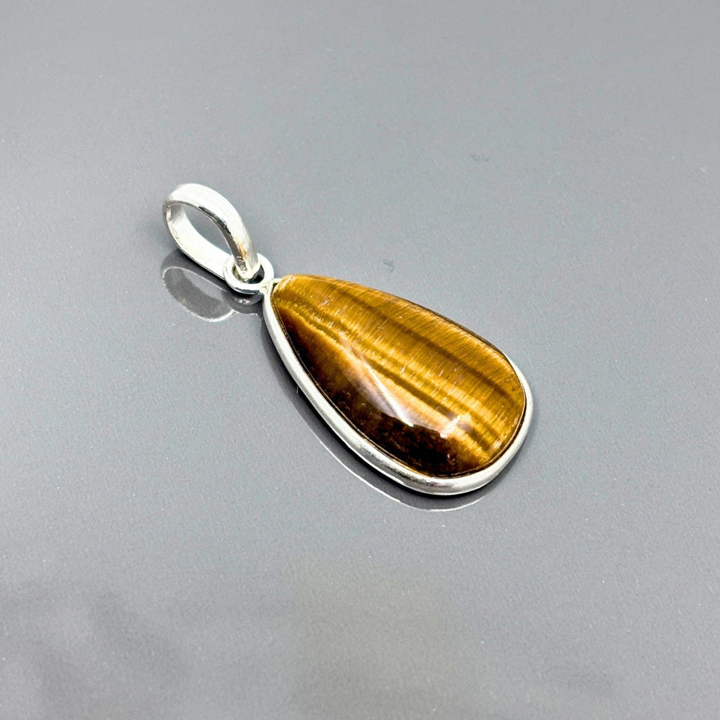 Tiger Eye Pendant Necklace, 925 Sterling Silver Golden Brown Gemstone Pendant, Boho Crystal Jewelry Gift for Her