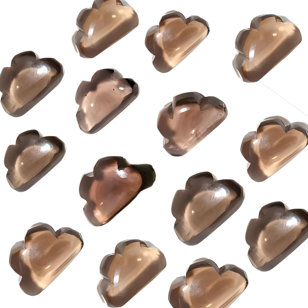 Smoky Quartz Cloud Charms, Carved Briolettes, 11mm