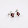 Garnet Stud Earrings 925 Sterling Silver | Oval Gemstone Studs | January Birthstone | Minimalist Jewelry