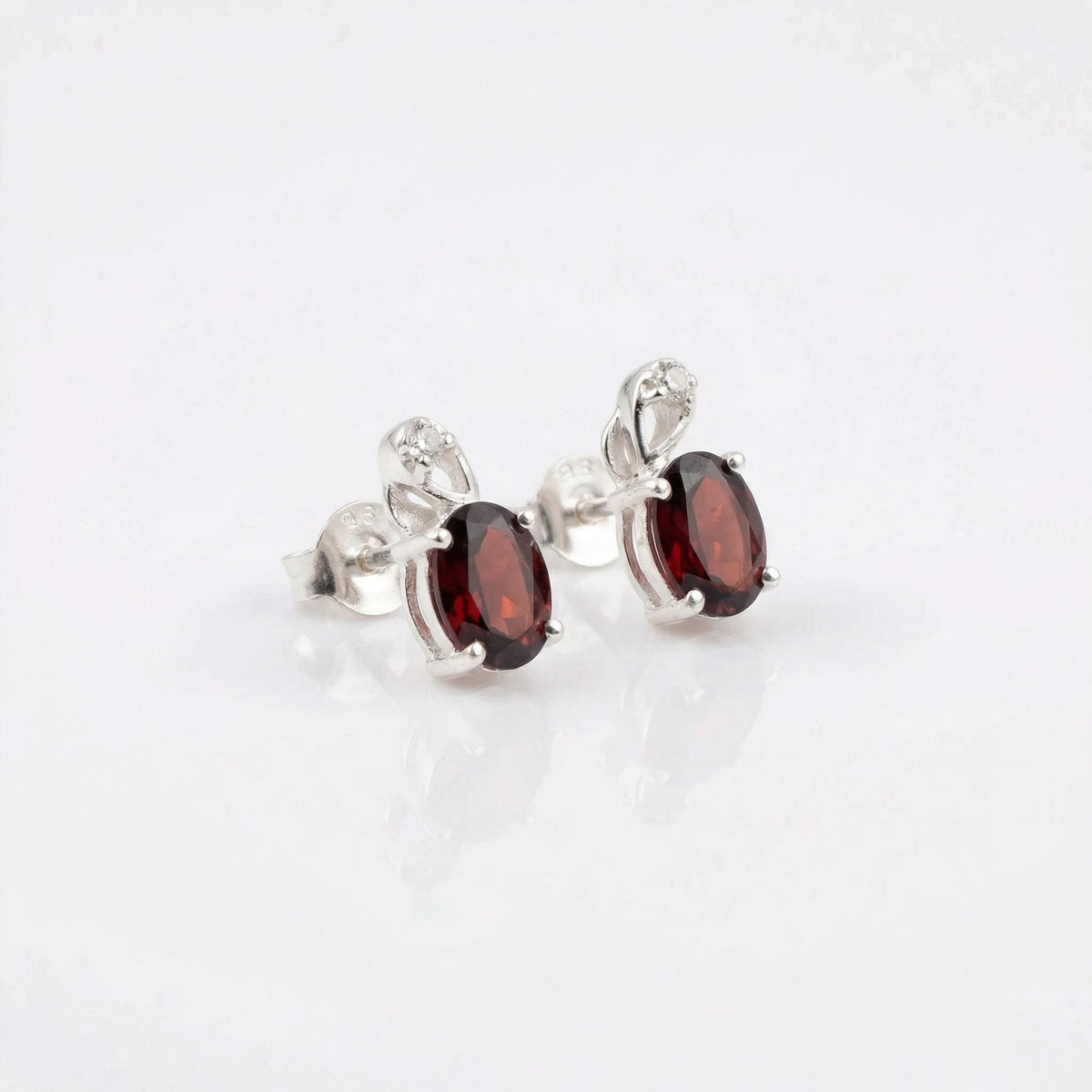 Garnet Stud Earrings 925 Sterling Silver | Oval Gemstone Studs | January Birthstone | Minimalist Jewelry