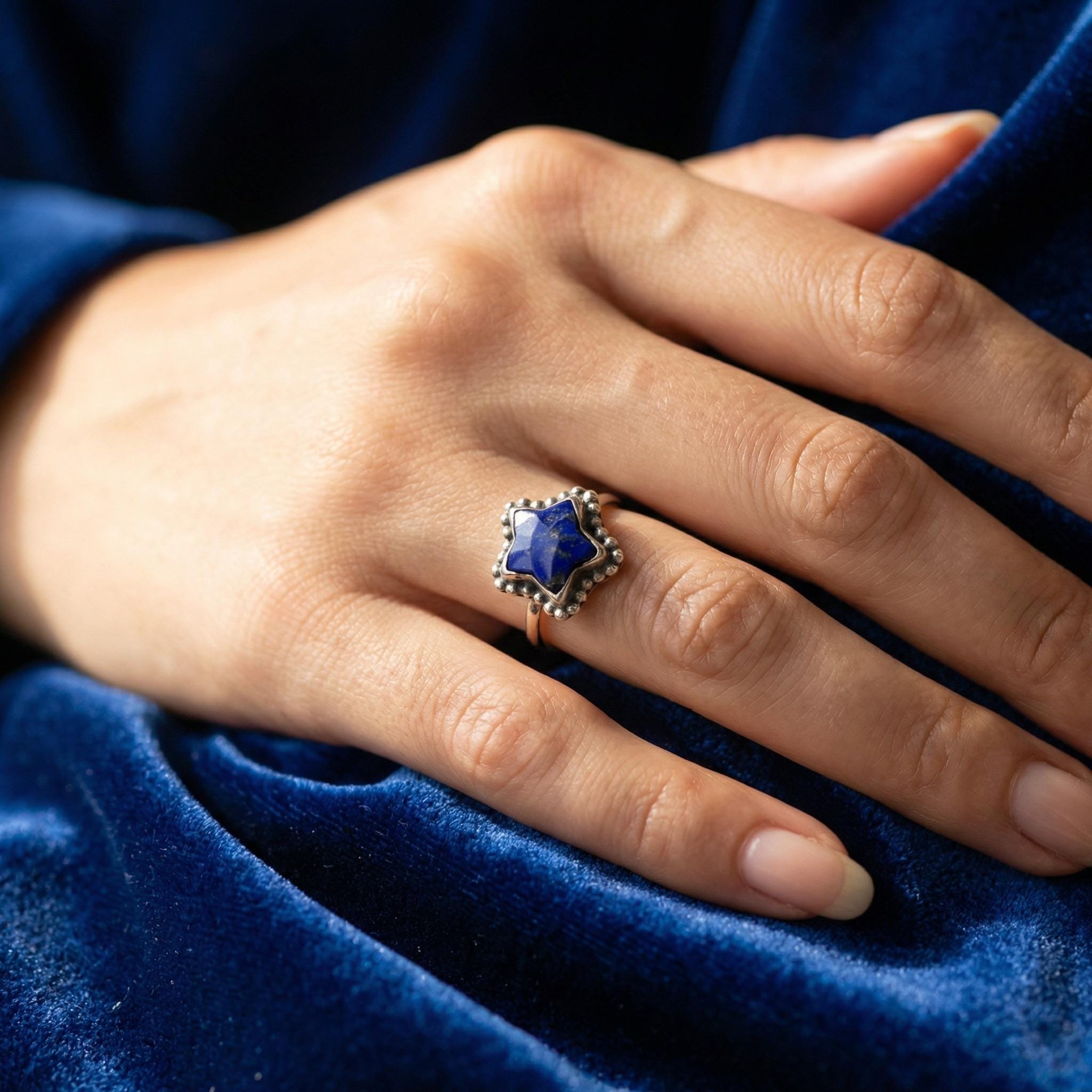Natural Lapis Ring | 925 Sterling Silver | Celestial Gemstone Band | Handmade Ring Jaipur