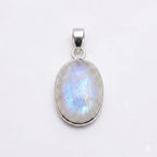 Oval Rainbow Moonstone Pendant – Sterling Silver Boho Gemstone Necklace