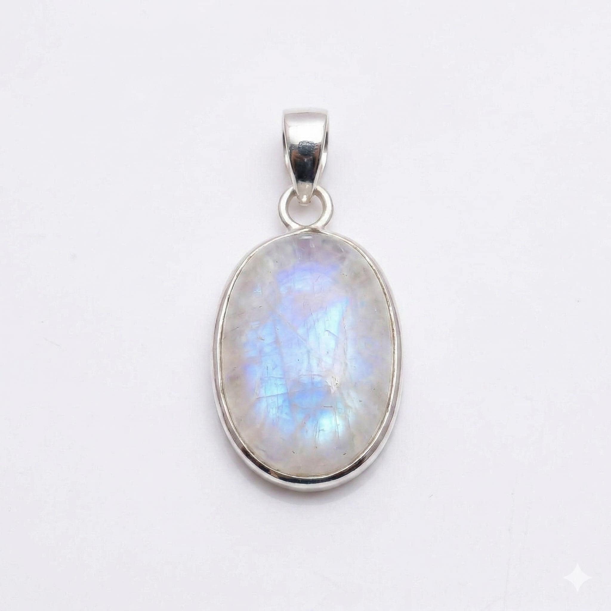 Oval Rainbow Moonstone Pendant – Sterling Silver Boho Gemstone Necklace