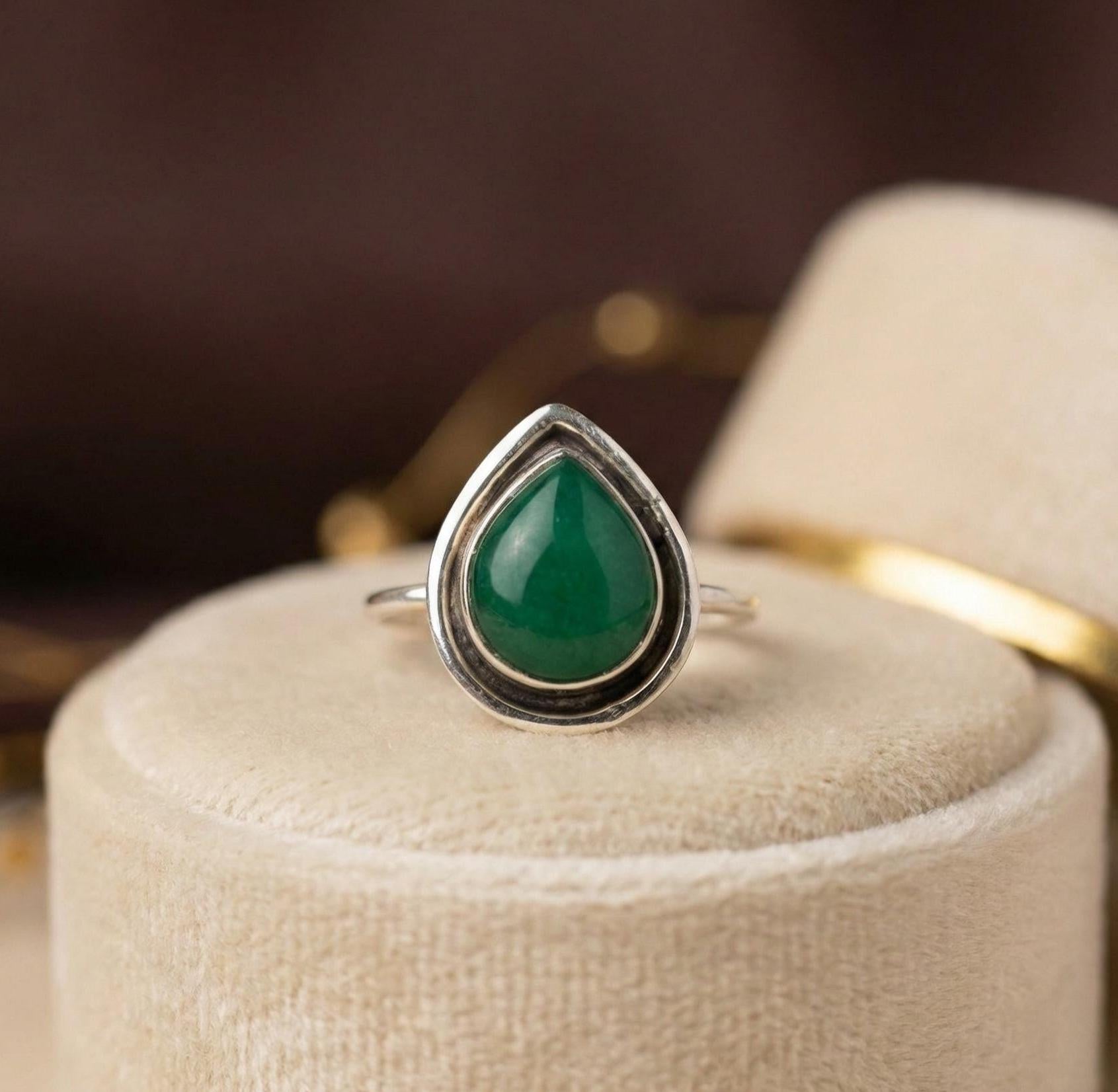 Natural Green Onyx Ring | 925 Sterling Silver | Boho Gemstone Band | Handmade Jaipur