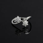 Sterling Silver Double Flower Ring, Cubic Zirconia Open Band, Dainty Floral Jewelry