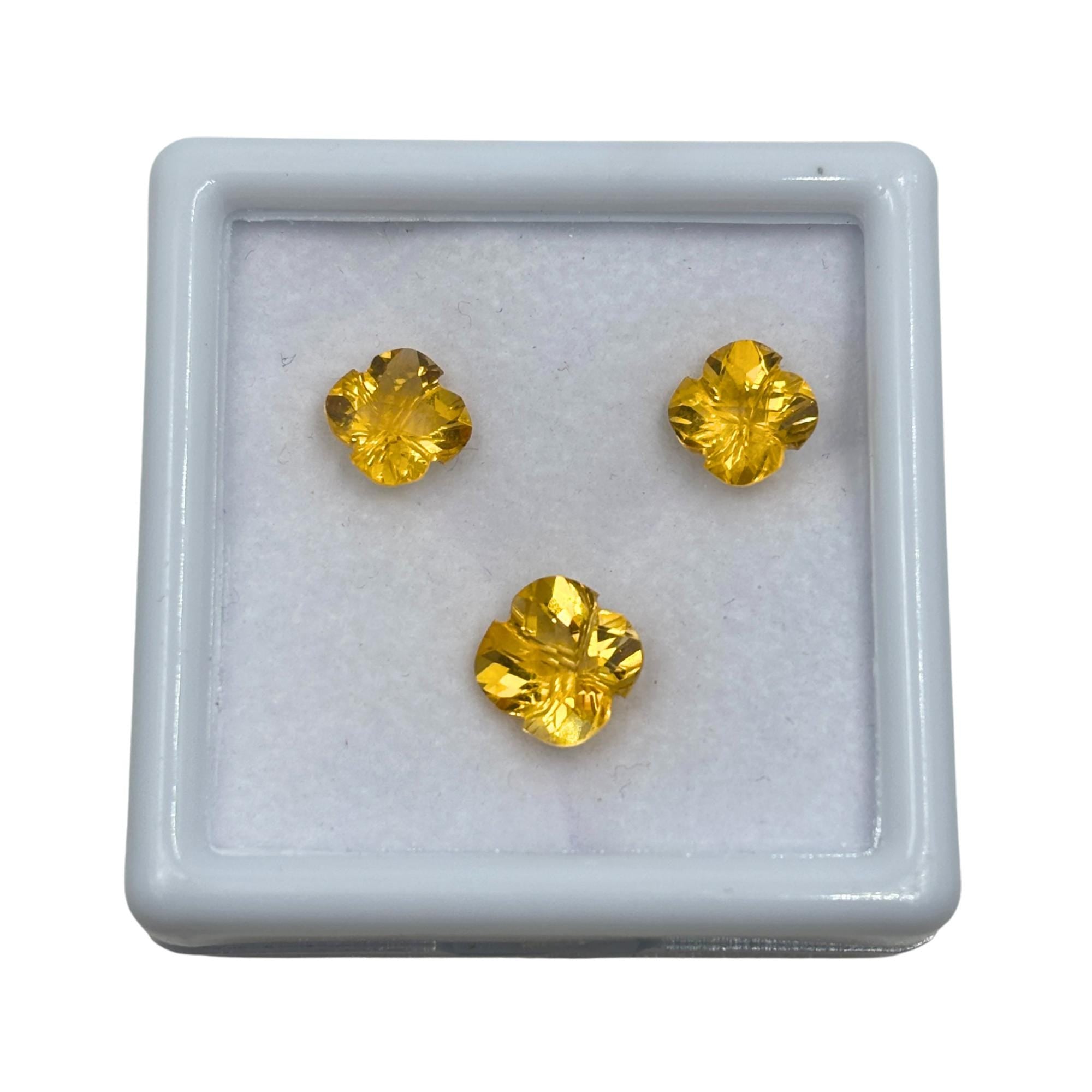 Natural Citrine Gemstone Pair, Flower Cut, Faceted Golden Yellow Loose Stones