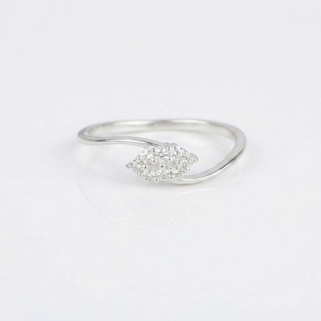 Silver CZ Cluster Ring, Diamond Shape, Minimalist Engagement Band