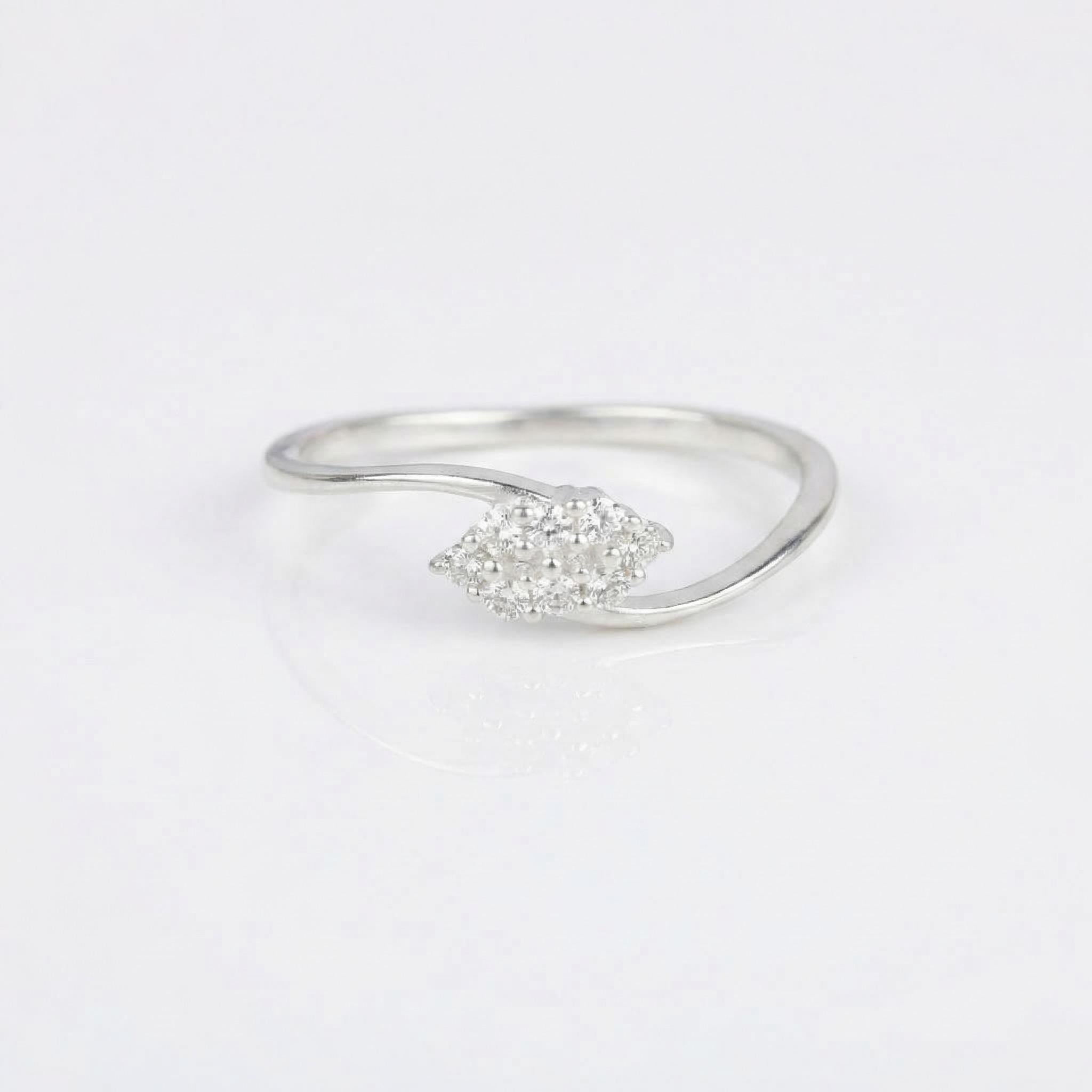 Silver CZ Cluster Ring, Diamond Shape, Minimalist Engagement Band
