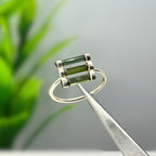Raw Green Tourmaline Bar Ring: Sterling Silver Stacking Gemstone