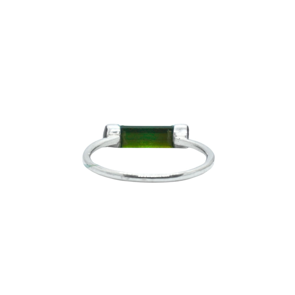 Raw Green Tourmaline Bar Ring: Handcrafted Sterling Silver Minimalist Ring