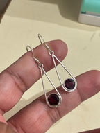 Garnet Drop Earrings 925 Sterling Silver | Round Gemstone Dangle | January Birthstone | Handmade Jewelry
