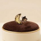 Citrine Moon & Smoky Topaz Star Ring: Sterling Silver Celestial Jewelry