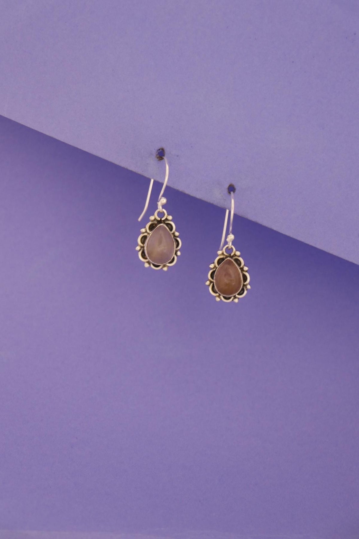 Handcrafted Rose Quartz Pear Drop Earrings | 925 Sterling Silver Dangle Jewelry