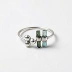 Raw Green Tourmaline Bar Sterling Silver Ring | Handmade Gemstone Stacking Ring | Minimalist Modern Jewelry