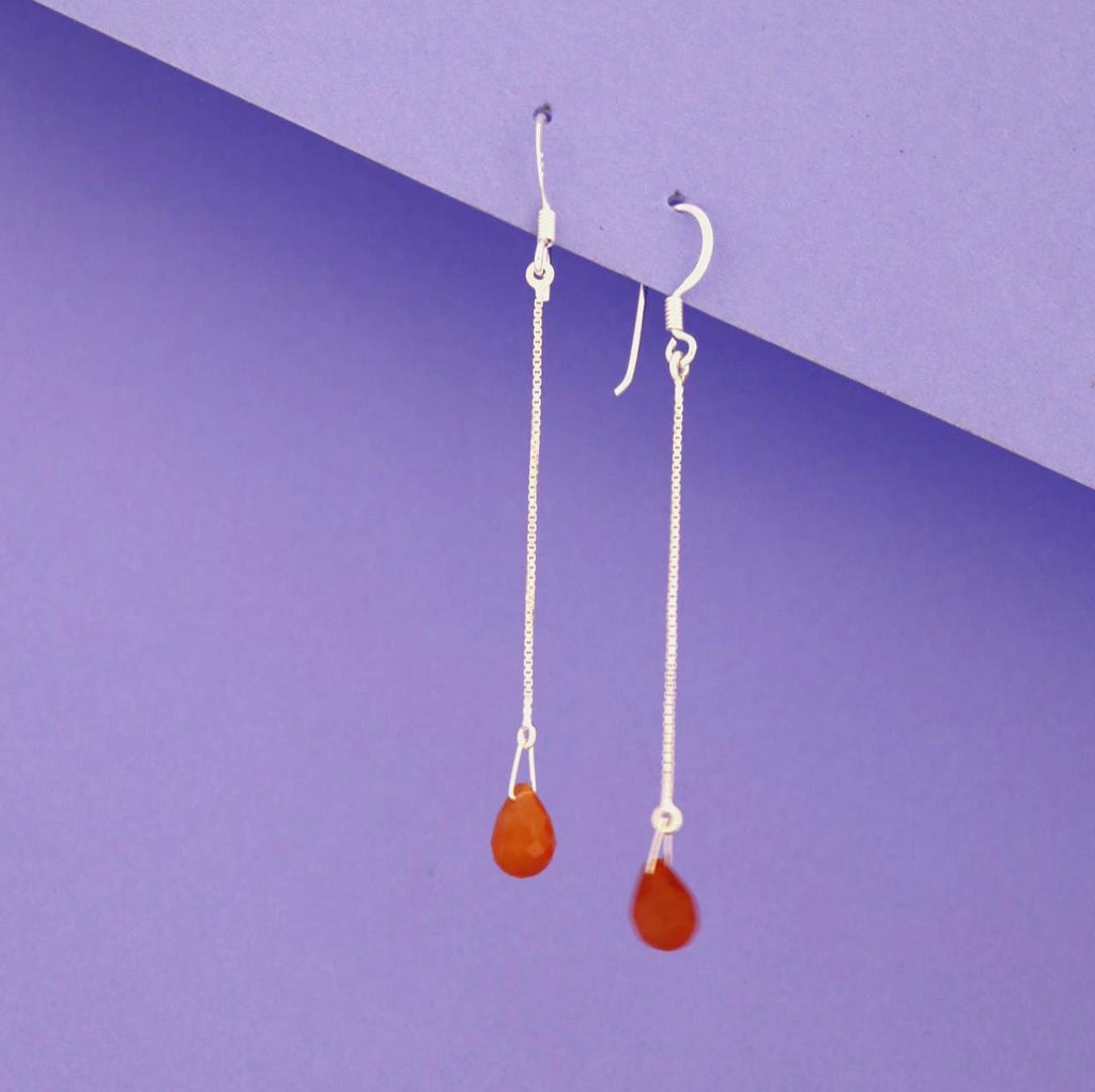 Red Onyx Teardrop Earrings | Sterling Silver Dangle | Minimalist Boho Jewelry