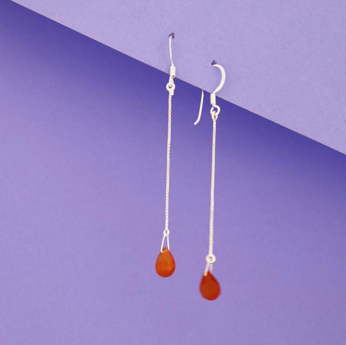 Red Onyx Teardrop Earrings | Sterling Silver Dangle | Minimalist Boho Jewelry