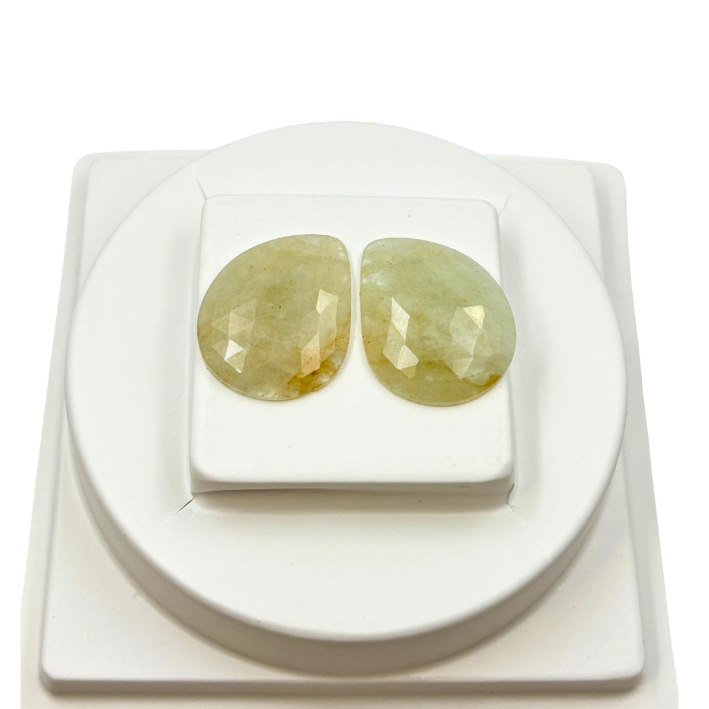 Untreated Sapphire Gemstone Slices: Rose Cut Pair, Flat Back