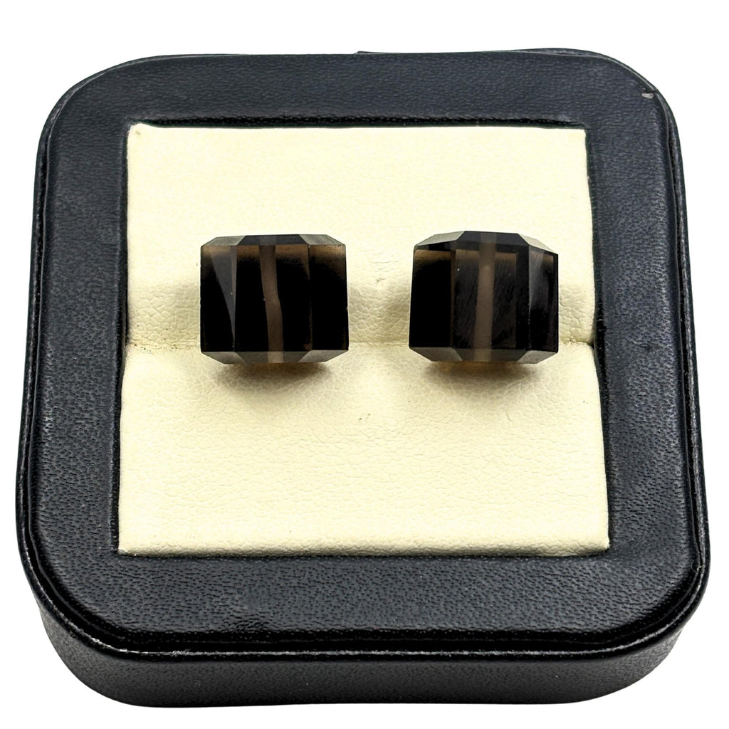 Smoky Quartz Beads: 10mm Faceted Cube, DIY Jewelry (2 Pcs)