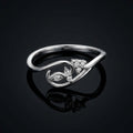 White Gold Floral Diamond Leaf Ring – Nature Inspired Open Band Cluster