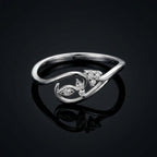 White Gold Floral Diamond Leaf Ring – Nature Inspired Open Band Cluster