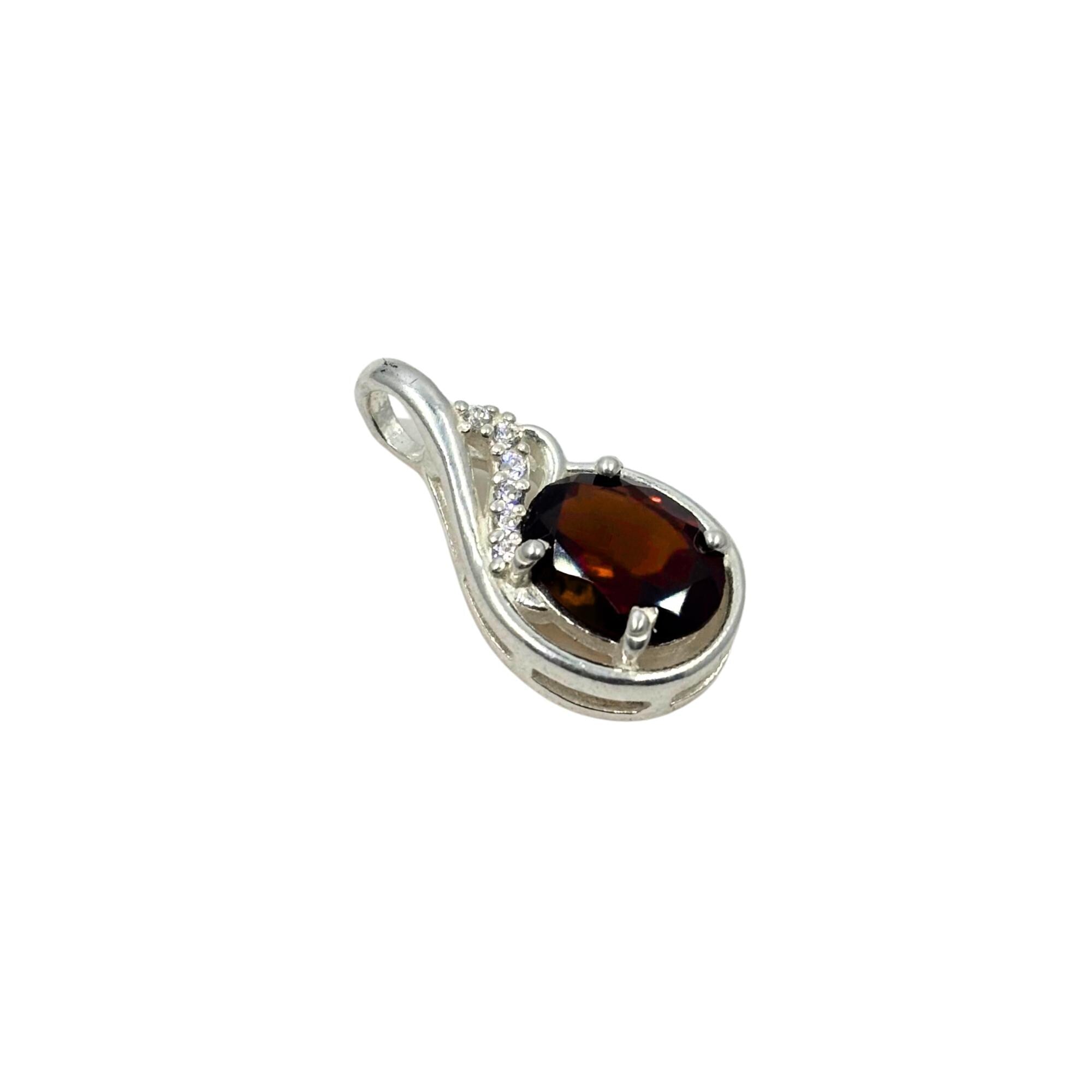 Garnet Oval CZ Pendant in 925 Sterling Silver – Deep Red January Birthstone Necklace, Elegant Gemstone Jewelry Gift for Her