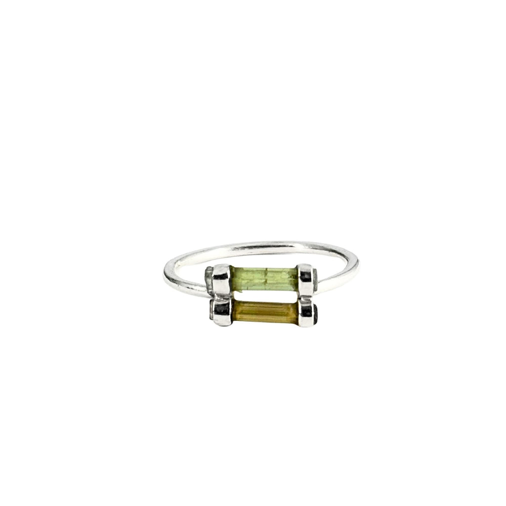 Raw Multi-Tourmaline Bar Sterling Silver Ring | Handmade Gemstone Stacking Ring | Minimalist Open Band Jewelry