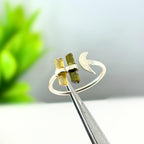 Raw Tourmaline Bar Ring: Sterling Silver Open Band, October Birthstone
