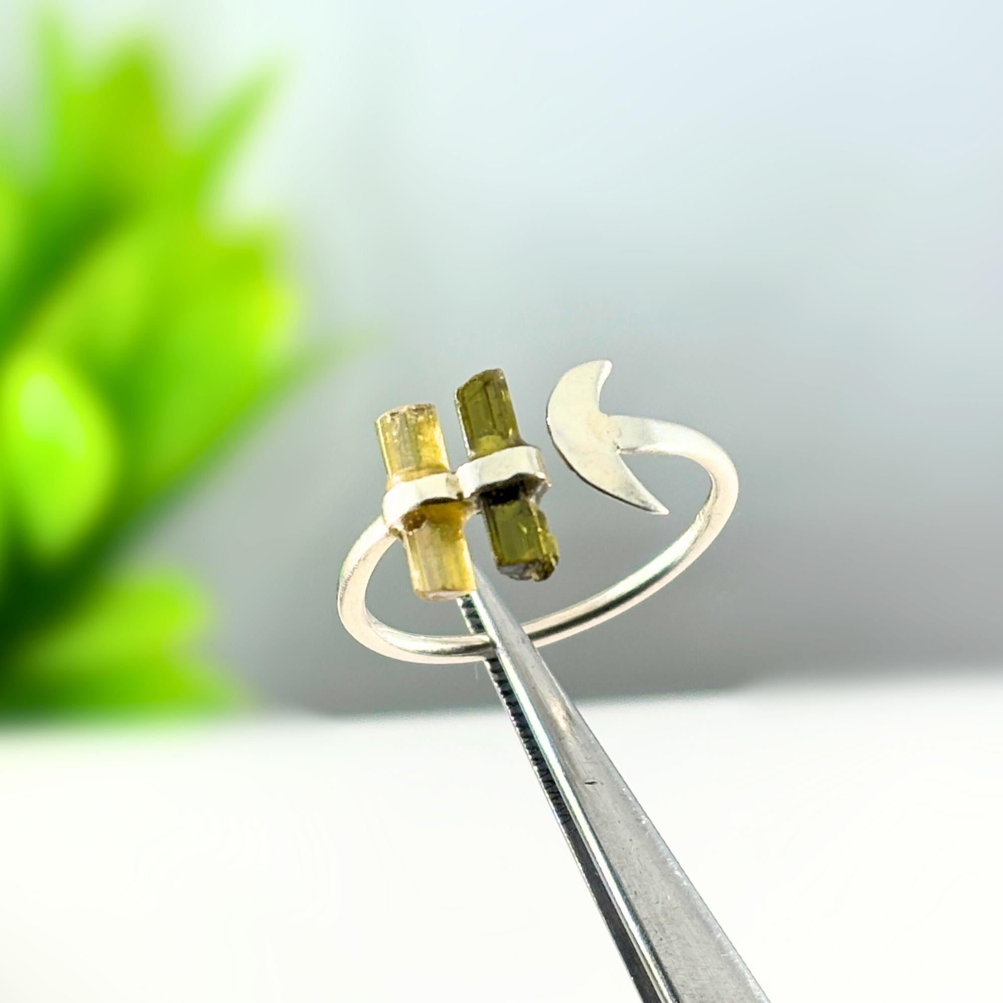 Raw Tourmaline Bar Ring: Sterling Silver Open Band, October Birthstone