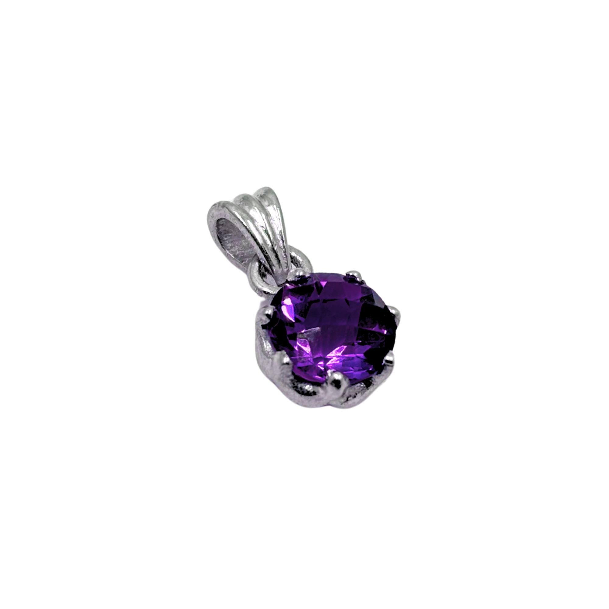 Amethyst Round Solitaire Pendant in 925 Sterling Silver – Deep Purple February Birthstone Necklace, Minimalist Gemstone Jewelry Gift for Her