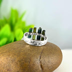 Raw Green Tourmaline Bar Ring: Sterling Silver October Birthstone