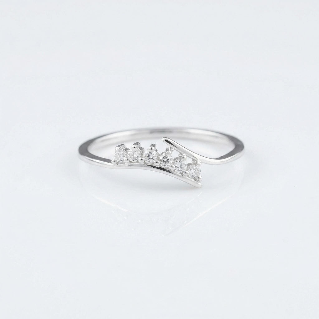 Sterling Silver Tiara Ring • Cubic Zirconia Wedding Band • Minimalist Crown Stacking Ring