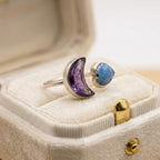 Natural Amethyst & Opal Heart Ring | 925 Sterling Silver | Celestial Gemstone Band | Handmade Ring Jaipur