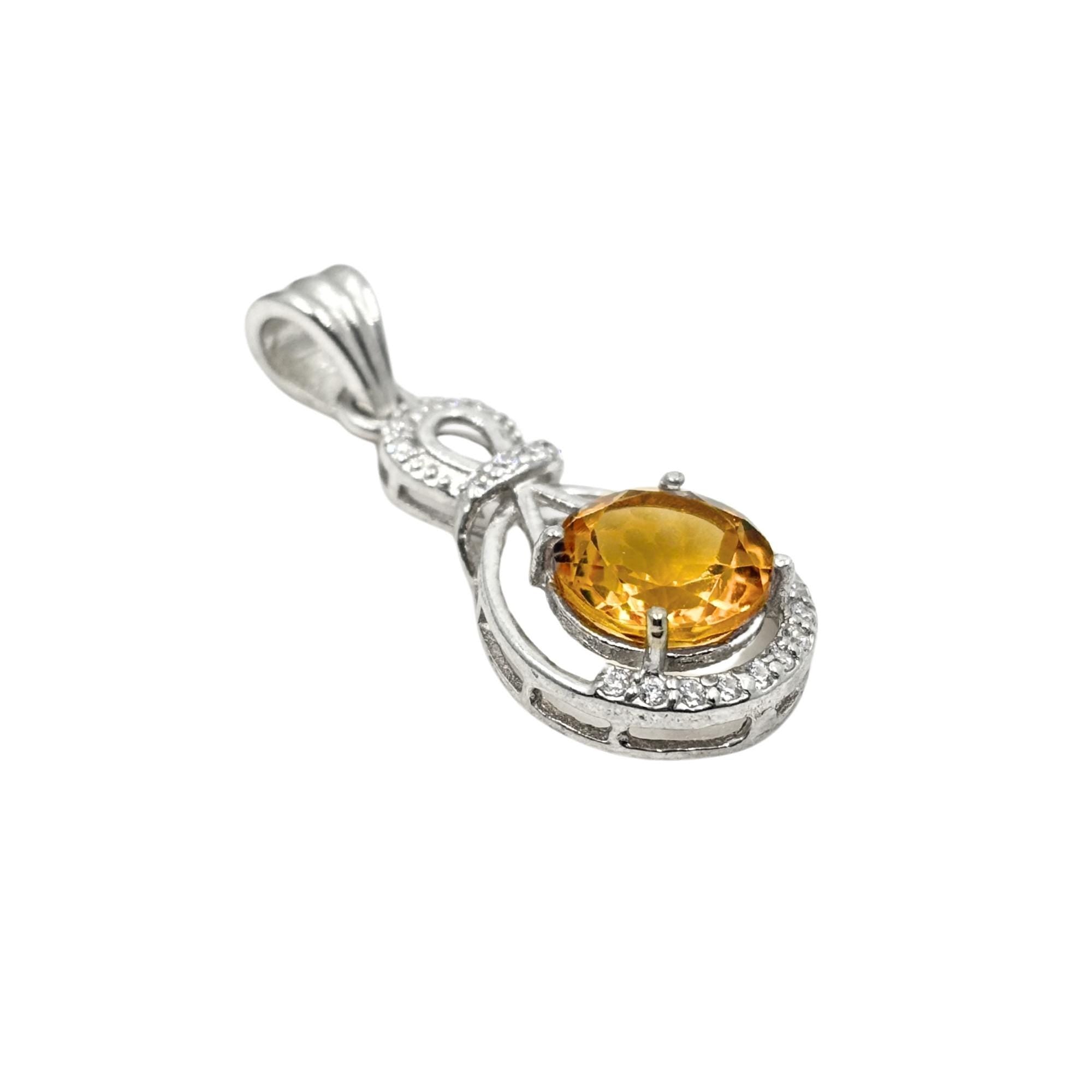 Citrine Halo Pendant - Sterling Silver, November Birthstone Jewelry