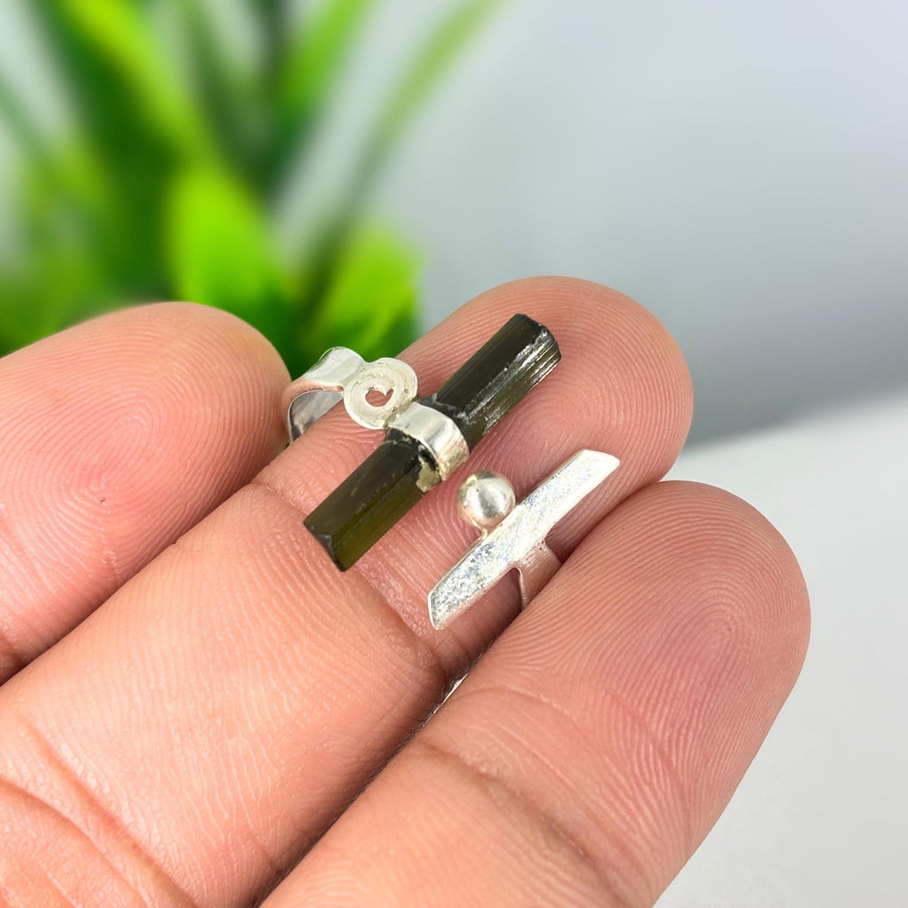 Raw Green Tourmaline Bar Sterling Silver Ring | Handmade Stacking Ring | Minimalist Gemstone Jewelry Gift