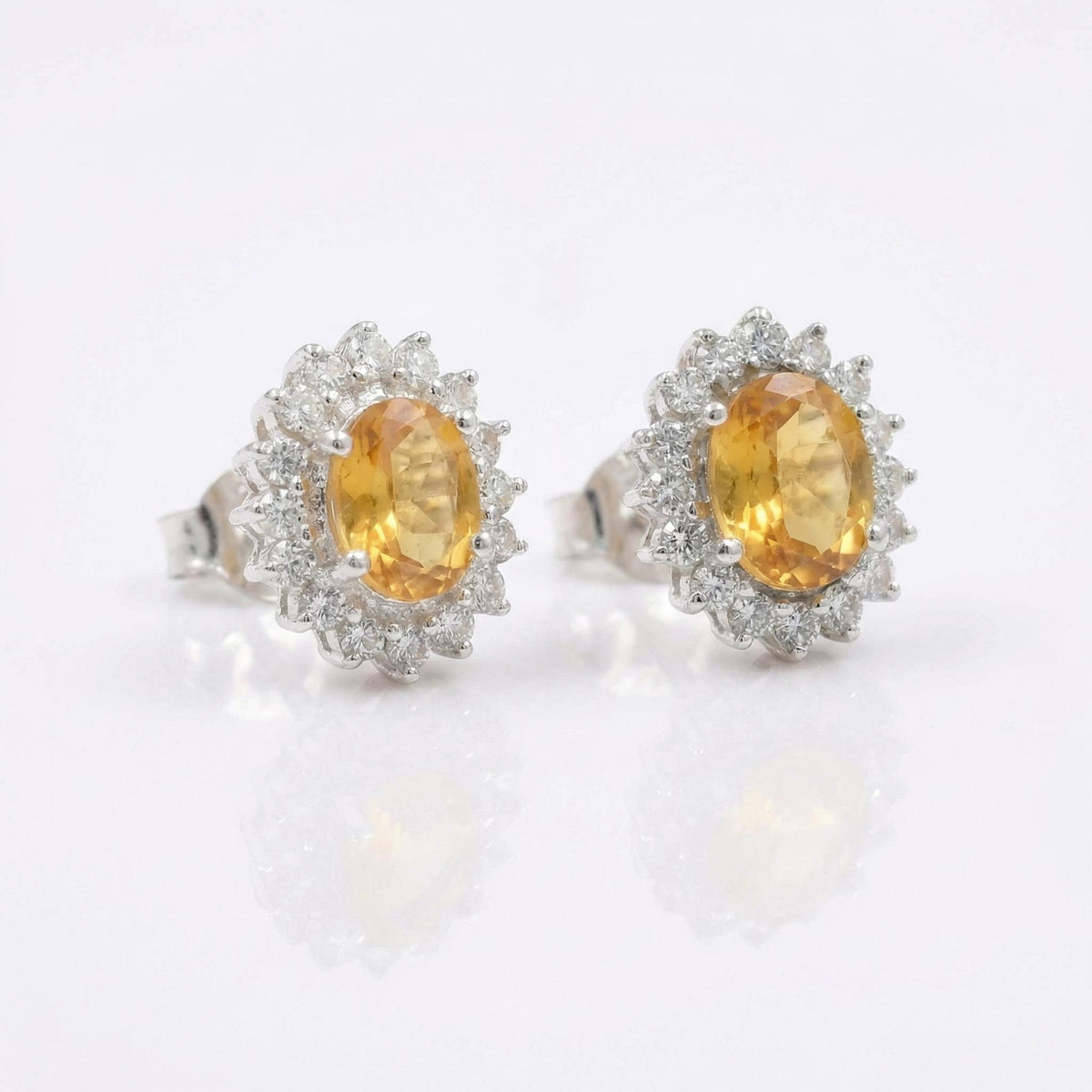 Citrine CZ Stud Earrings 925 Sterling Silver | Oval Gemstone Studs | February Birthstone | Handmade Jewelry
