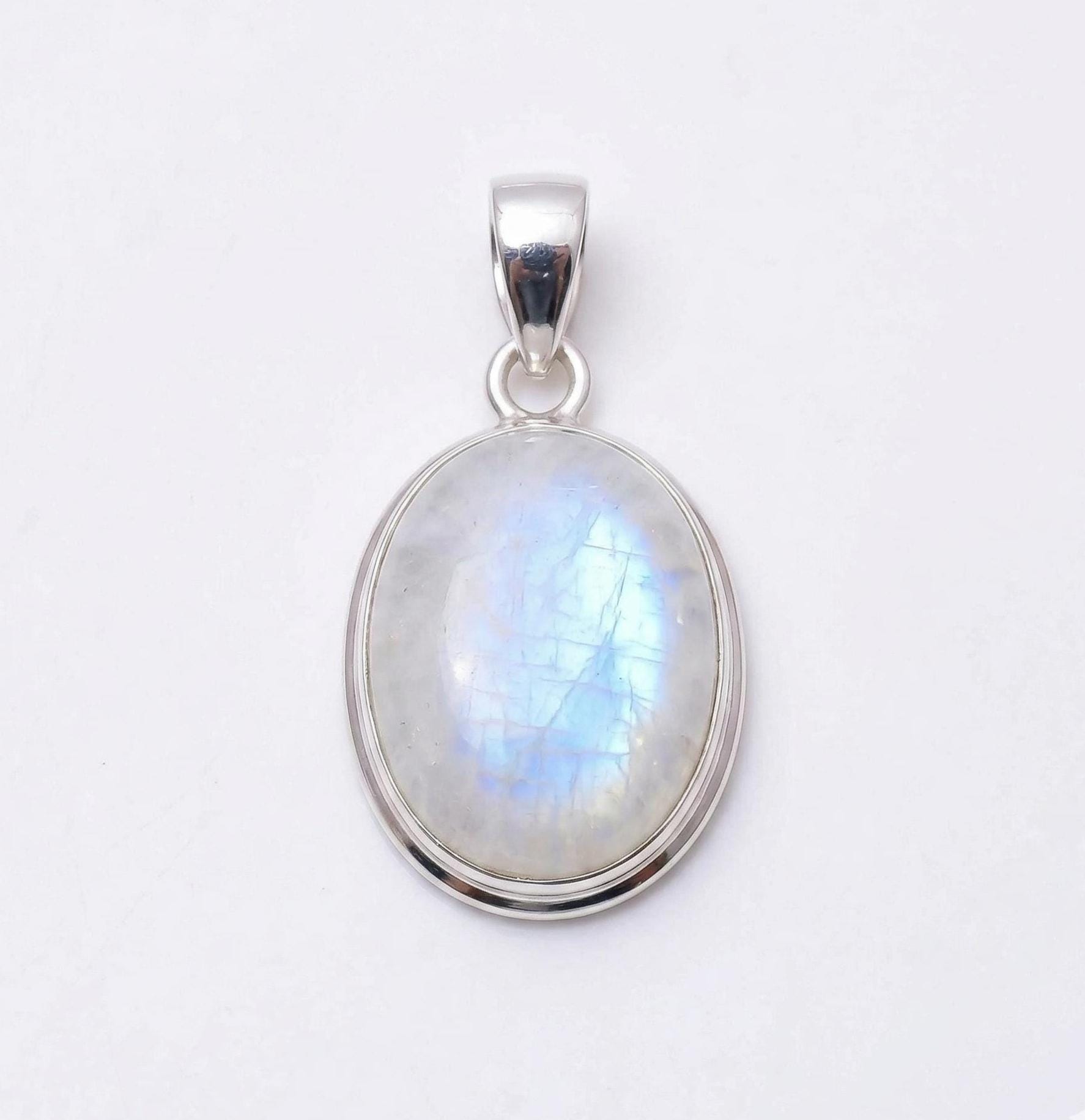Oval Moonstone Pendant – Sterling Silver Boho Gemstone Necklace