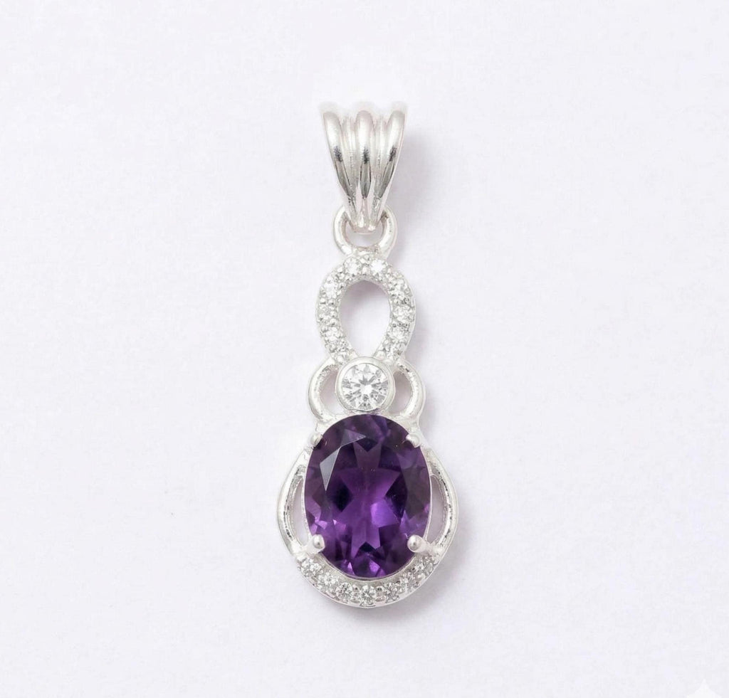 Amethyst Oval Pendant, Sterling Silver Swirl Necklace – February Birthstone Jewelry