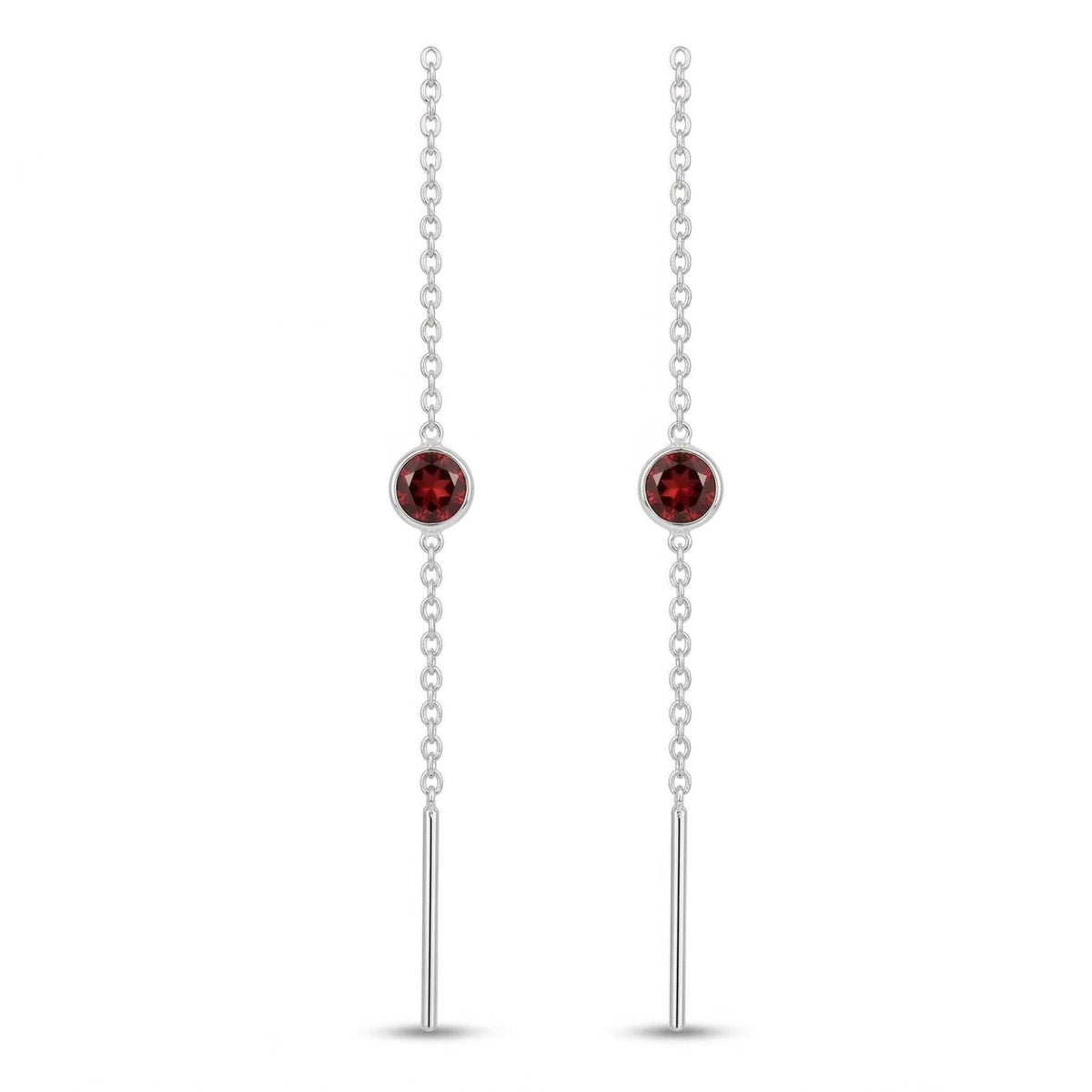 Garnet Threader Earrings 925 Sterling Silver | Dainty Chain Drop | January Birthstone | Minimalist Jewelry