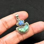 Labradorite Star and Moon Pendant: Sterling Silver Celestial Necklace