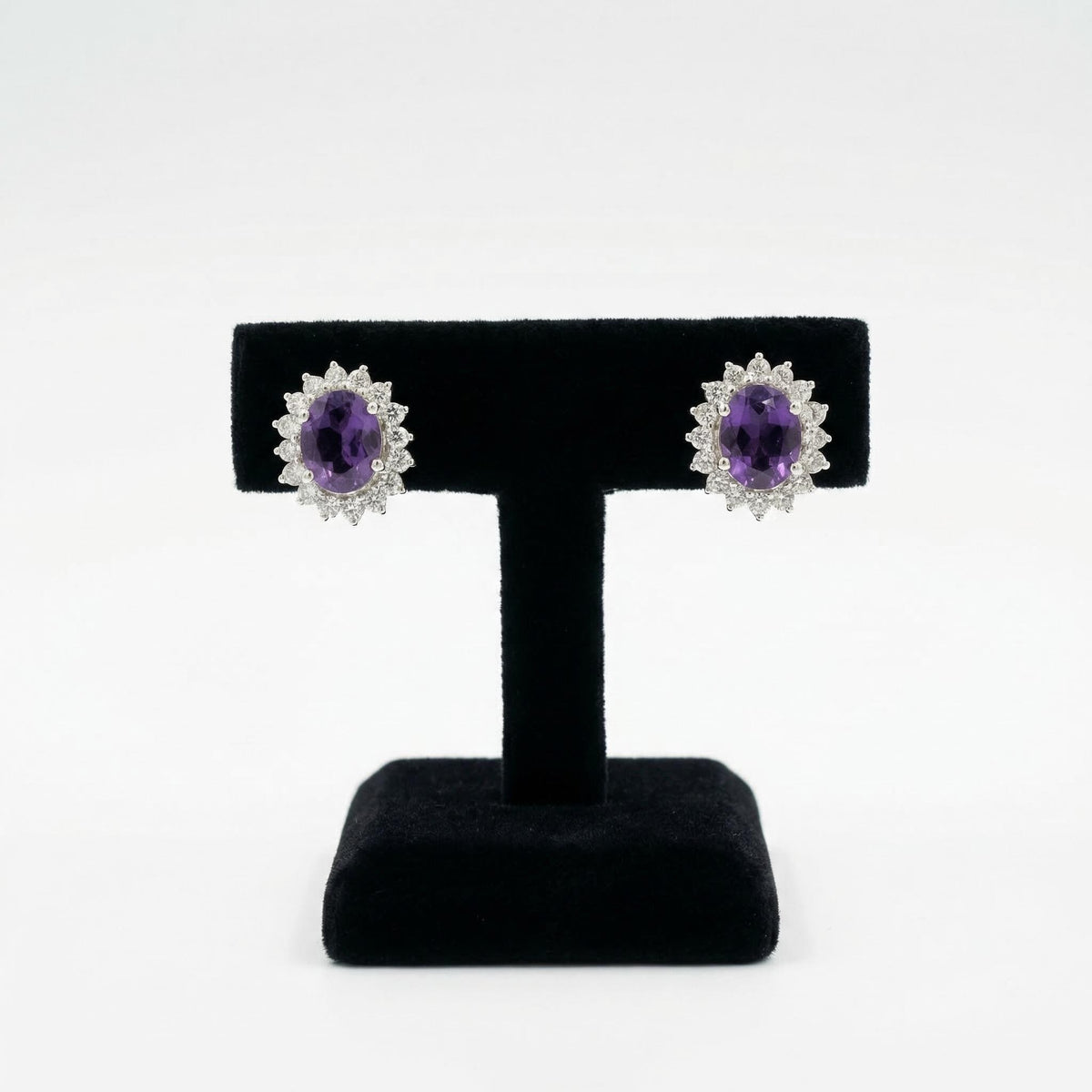 Amethyst CZ Stud Earrings 925 Sterling Silver | Oval Gemstone Studs | February Birthstone | Handmade Jewelry
