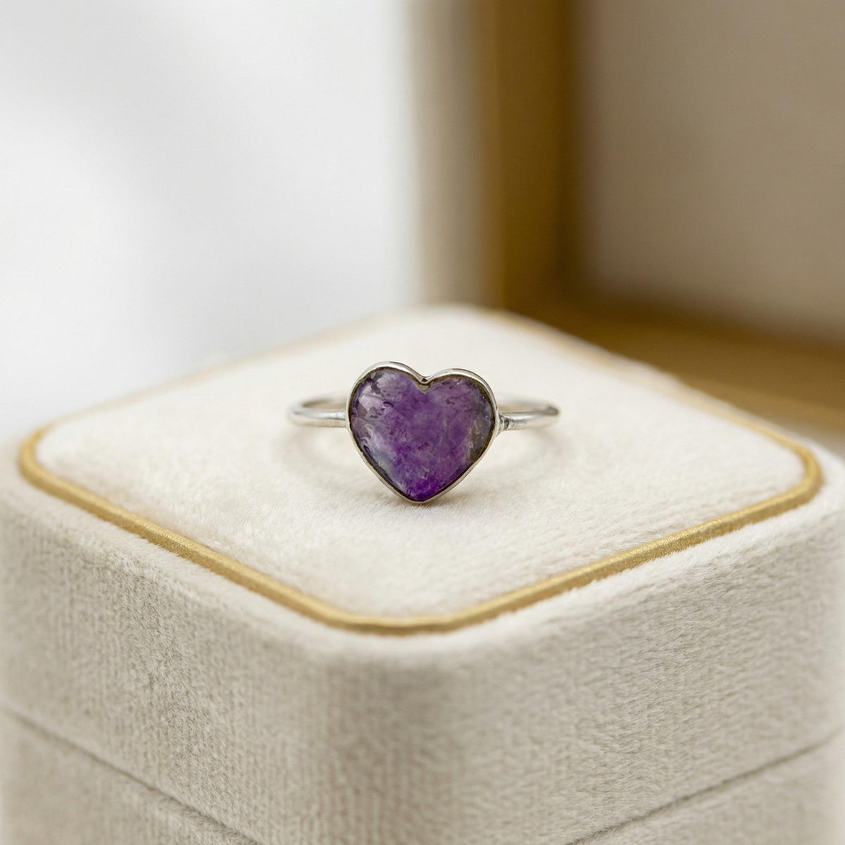 Amethyst Heart Sterling Silver Ring: Handmade February Birthstone