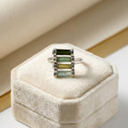 Raw Green Tourmaline Bar Ring: Sterling Silver October Birthstone